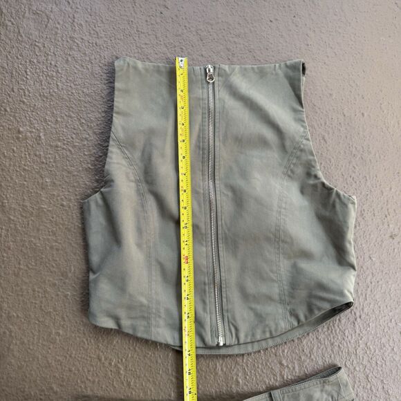 WAYF Green Two-piece Set Cropped Vest W back Zip & Wide-leg Oversized Pants Sz S - Picture 15 of 16
